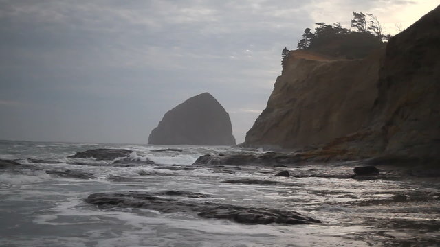 Crashing Waves in Cape Kiwanda in Pacific City Oregon Closeup