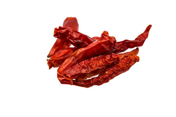 Dried red hot peppers isolated on white background.