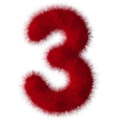 Red shag 3 number font isolated on white background