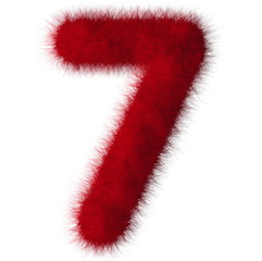 Red shag 7 number font isolated on white background