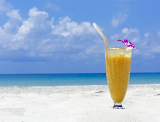 Refreshing cocktail on tropical beach