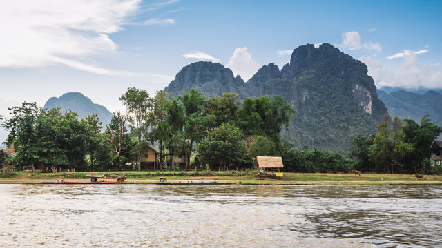 Landscape and mountain in Vang Vieng, Laos.