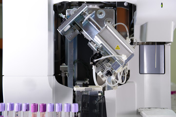 close up shot of blood test machine in laboratory