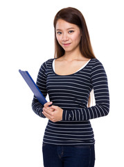 Asian woman with clipboard