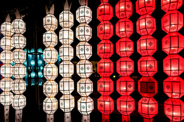 Fototapeta na wymiar Close-up colorful international lanterns