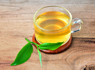 glass cup with fresh green tea