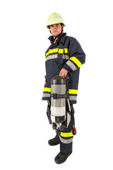Fototapeta premium Fireman in uniform isolated in white