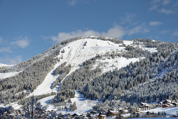 Alpine ski resort village view