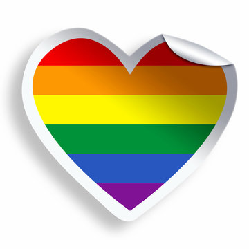 Heart sticker with colorful LGBT flag isolated on white