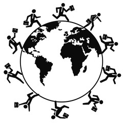 business people running around the world