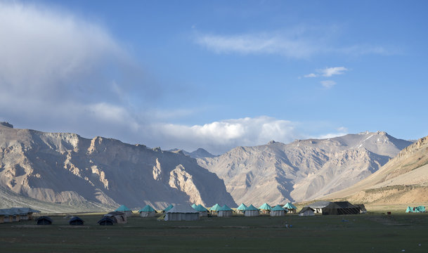 Camping in high mountain valley