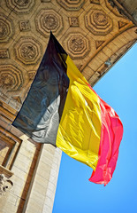 Belgian flag in Triumphal Arch in Cinquantenaire Park
