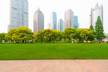 Obraz premium Shanghai, China, modern skyscrapers and green environment