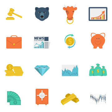 Finance exchange icons flat