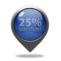 Discount 25 pointer icon on white background