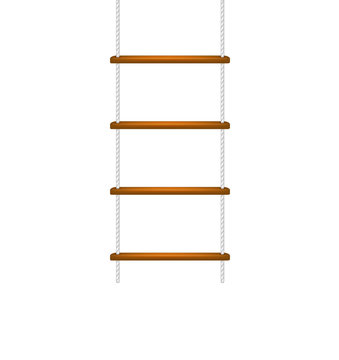 Wooden rope ladder with white rope