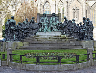 Memorial of brothers Hubert and Jan Van Eyck in Ghent, Belgium