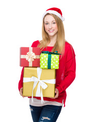 Woman hold with lots of christmas gift