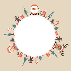 Round Frame Santa, Rudolph & Elf Symbols Beige