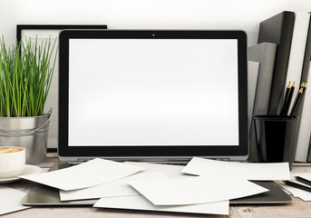 modern laptop template, workspace mock up, background