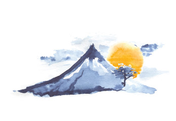 Berg Fuji und Sonne, japanische Kunst, Vektor © Vasily Merkushev