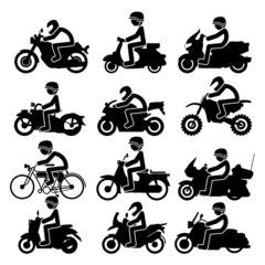 Motorcycle rider Icons set. Vector Illustration