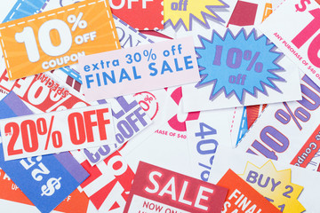 Colorful clipped multi valued grocery coupons