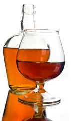 bottle and glass with cognac