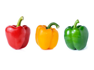 red green yellow pepper on white background