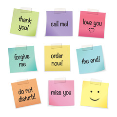 Colorful paper notes with text messages