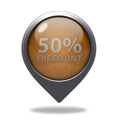 Discount 50 pointer icon on white background