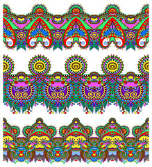 seamless ethnic floral paisley stripe pattern, border set