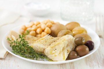 cod fish with chick-pea and potato