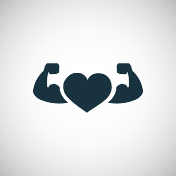strong health icon, heart with muscle arms