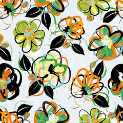 floral seamless pattern background, with strokes, spring flowers