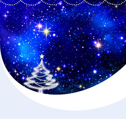 Christmas night sky background and fir tree. 