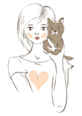 Illustration -- Girl with kitten