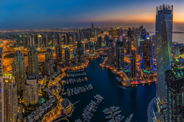 DUBAI, UAE - OCTOBER 13: Modern buildings in Dubai Marina, Dubai - obrazy, fototapety, plakaty