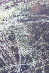 Close up of the windshield to crack due to an accident collided.