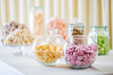 Marshmallow and meringue at white table