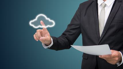 Businessman hand touch cloud computing concept