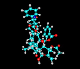 Paclitaxel molecule isolated on black