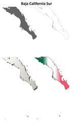Baja California Sur blank outline map set