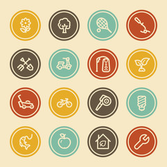 Gardening Equipment Web Icons , Color Circle Buttons