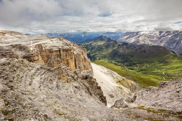 Piz Boe seen from the Sass Pardoi, Dolomites, Italy, Europe