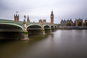 Naklejka premium Westminster Bridge and Queen Elizabeth Tower in the Morning, Lon