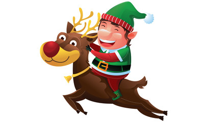 Elf riding a reindeer in Christmas