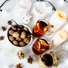 Christmas background with mulled wine