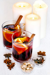 Christmas background with mulled wine