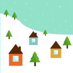 Obraz na płótnie Canvas Christmas illustration of houses in the snow and trees